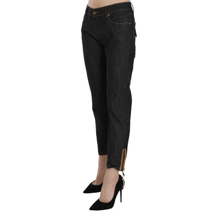 PLEIN SUD Cotton Blue High Waist Straight Cropped Trouser Jeans