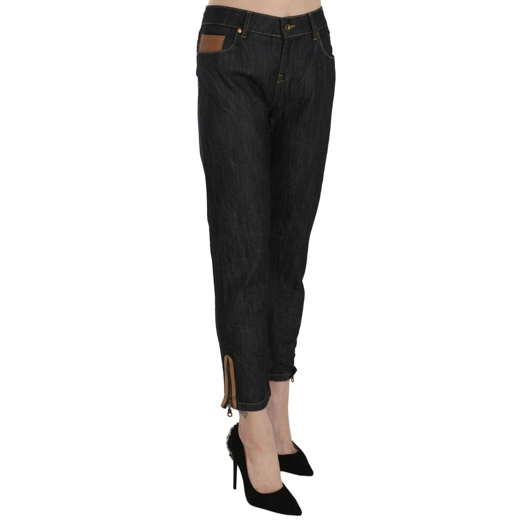 PLEIN SUD Cotton Blue High Waist Straight Cropped Trouser Jeans