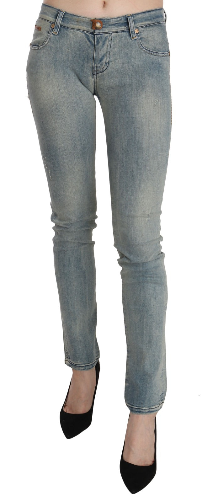 Plein Sud Light Blue Washed Mid Waist Skinny Denim Jeans