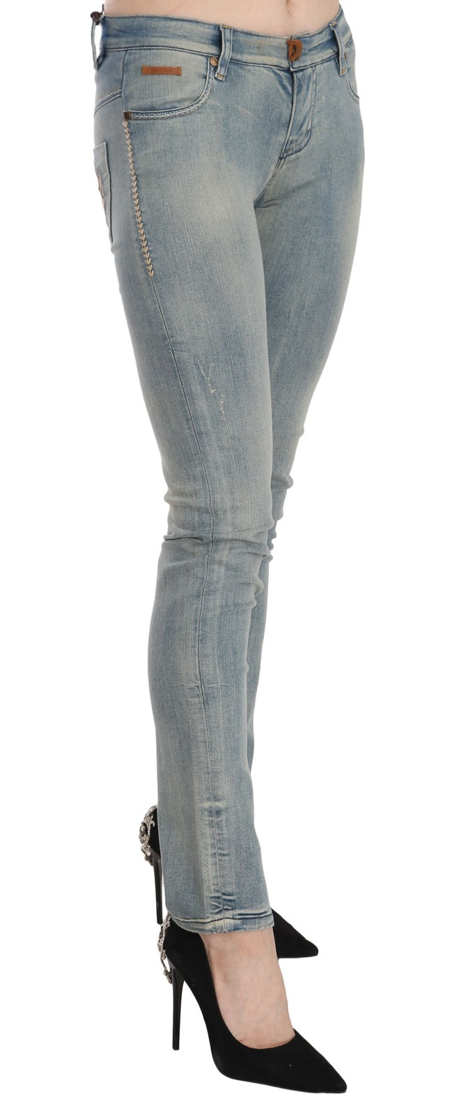 Plein Sud Light Blue Washed Mid Waist Skinny Denim Jeans