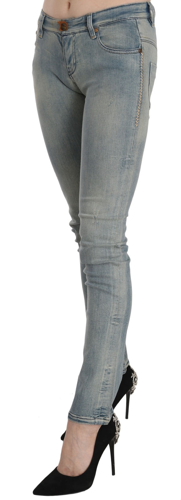 Plein Sud Light Blue Washed Mid Waist Skinny Denim Jeans
