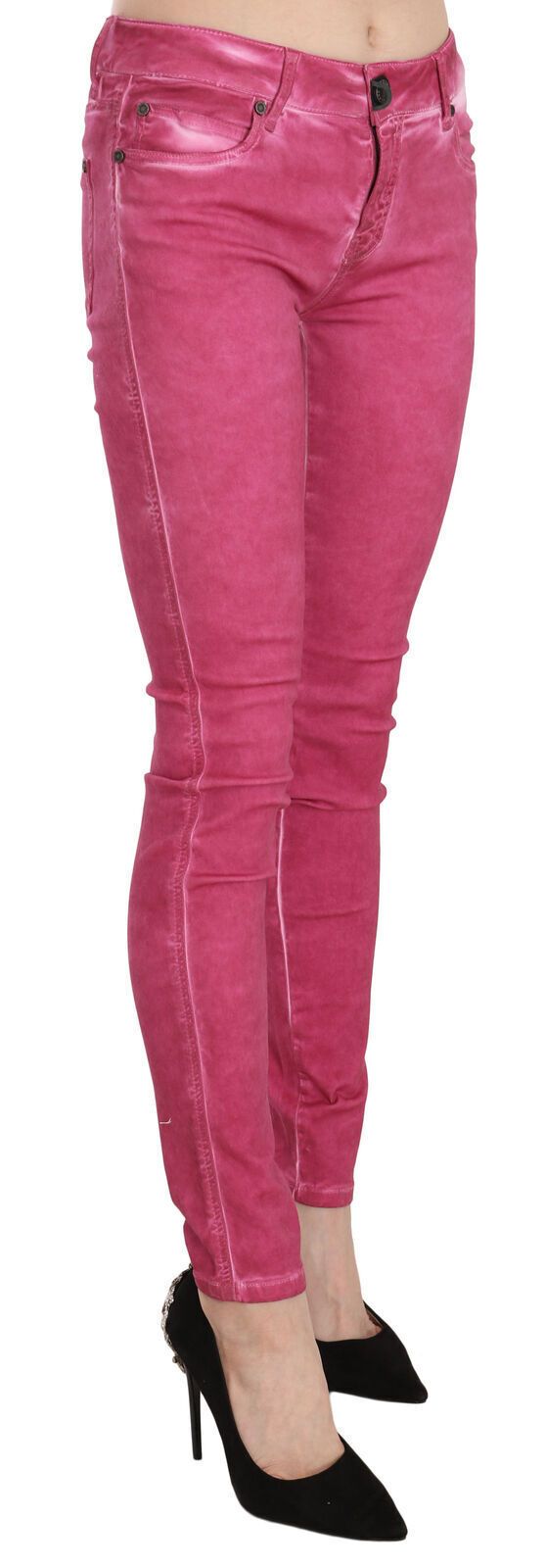 Plein Sud Pink Velvet Mid Waist Skinny Trouser Pants