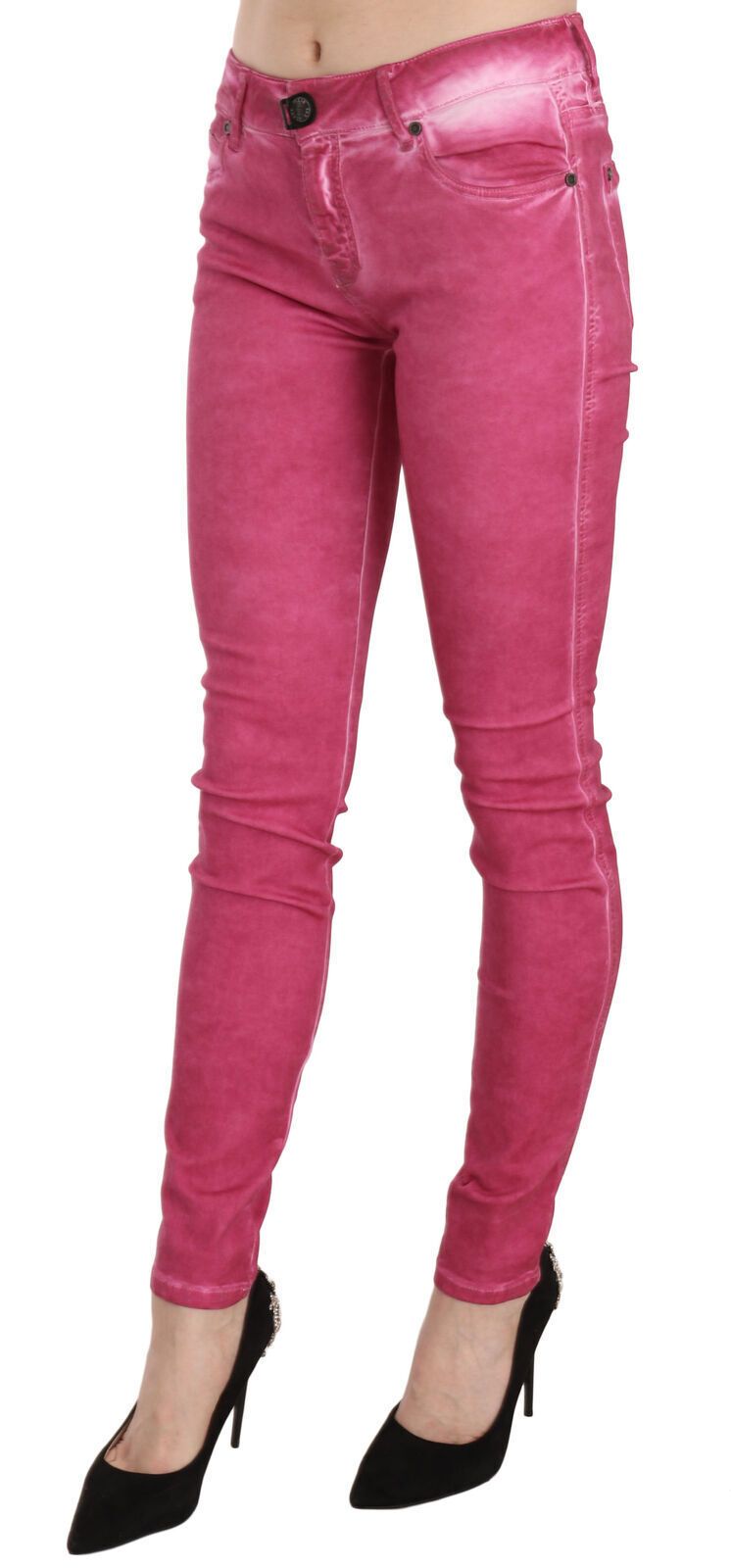 Plein Sud Pink Velvet Mid Waist Skinny Trouser Pants