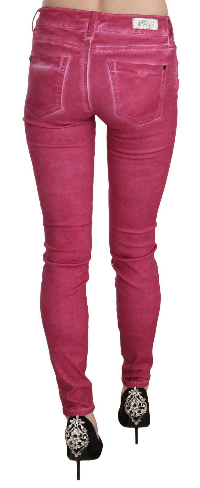Plein Sud Pink Velvet Mid Waist Skinny Trouser Pants