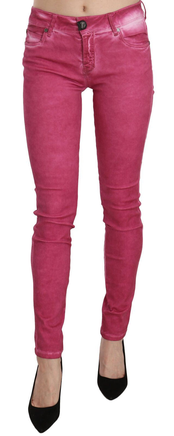 Plein Sud Pink Velvet Mid Waist Skinny Trouser Pants