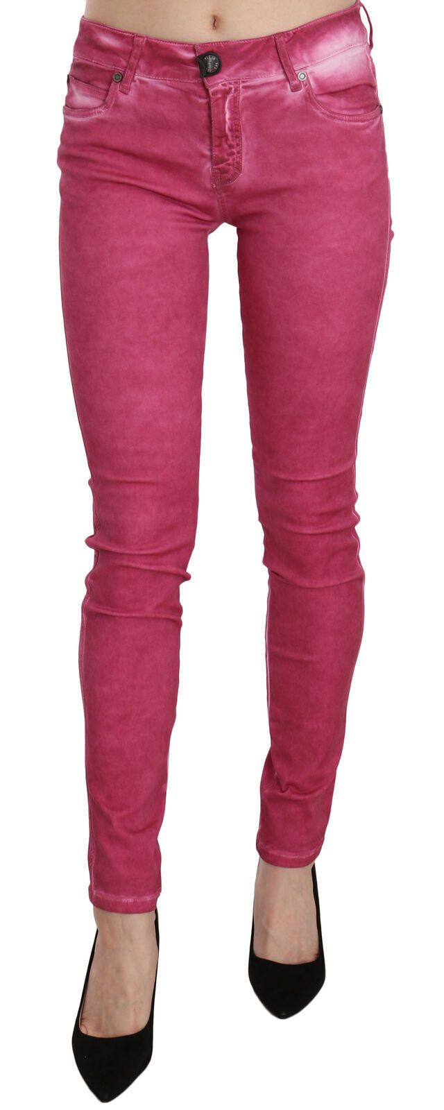 Plein Sud Pink Velvet Mid Waist Skinny Trouser Pants