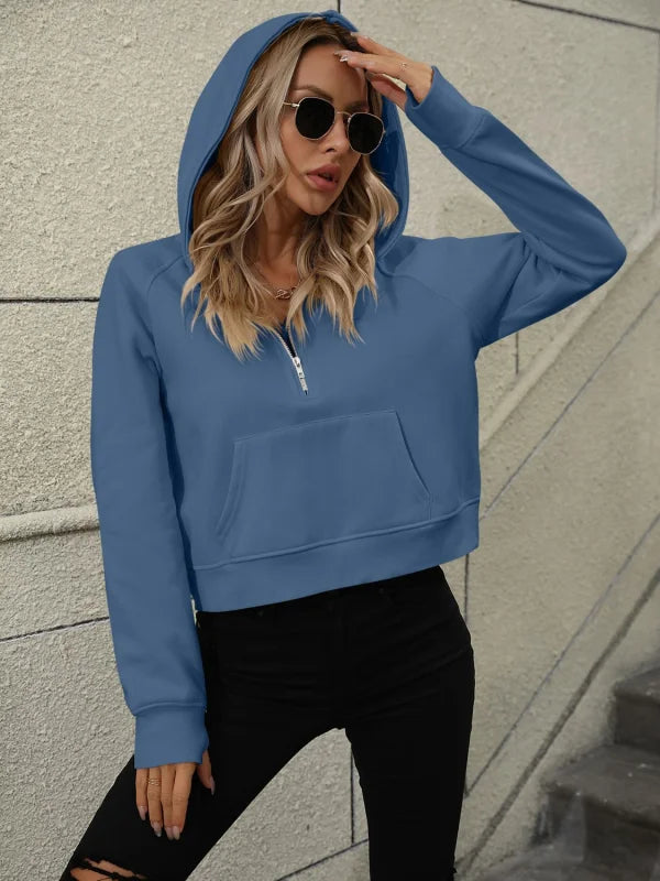 Cozy Pocketed Opaque Hoodie in Stretchy Rayon Polyester Clothing Tops Trendsi