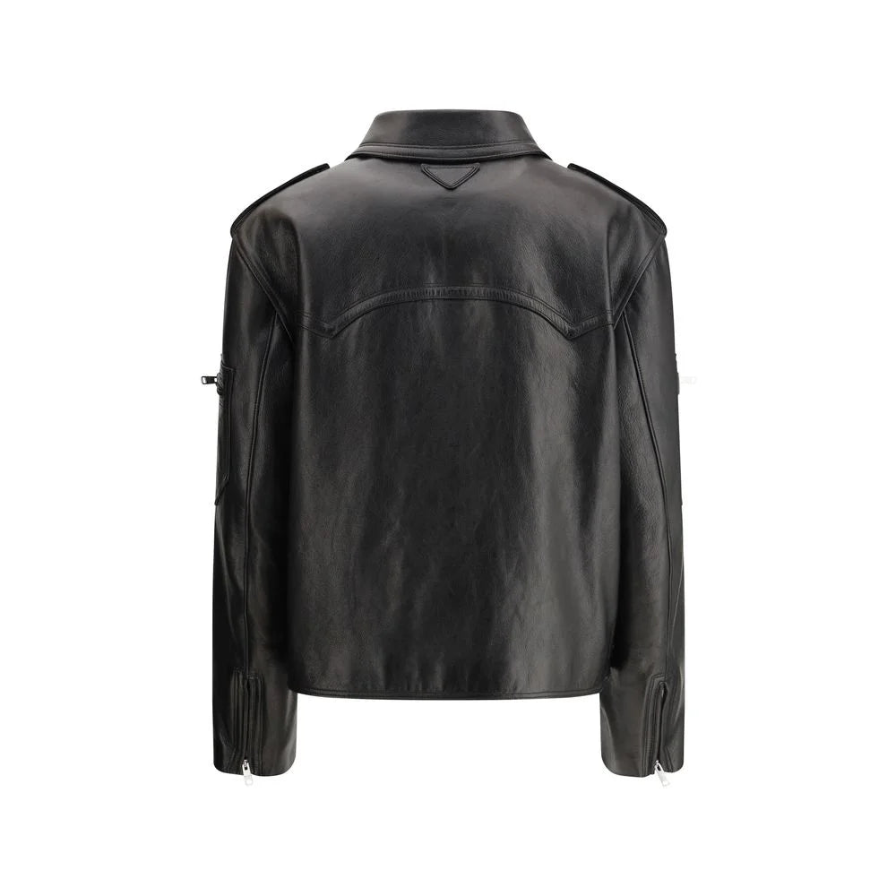 Prada Biker Leather Jacket Bold Sophistication for Modern Style