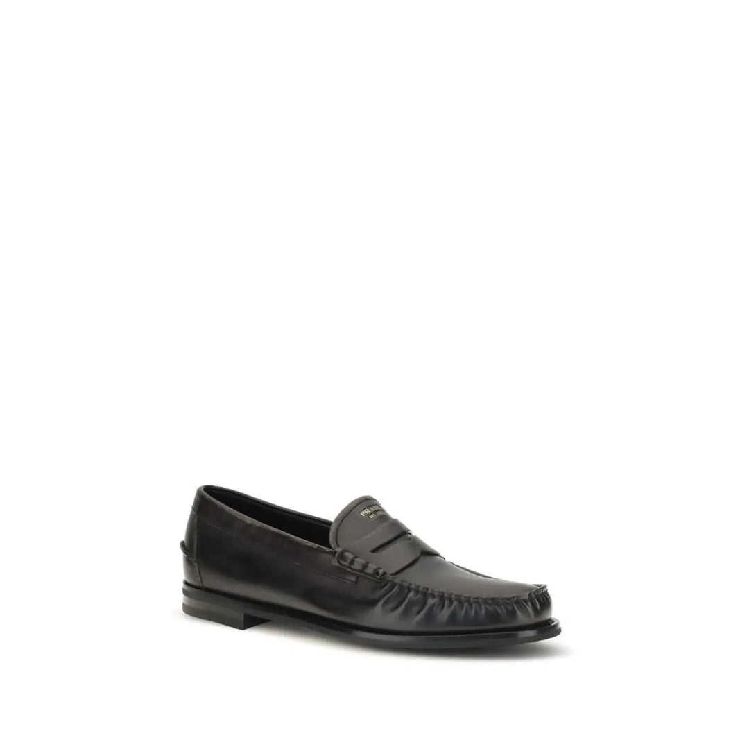 Prada Black Calf Leather Bos Taurus Slip-on Loafers