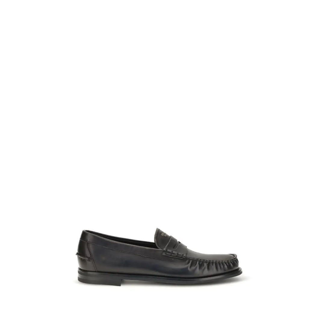 Prada Black Calf Leather Bos Taurus Slip-on Loafers