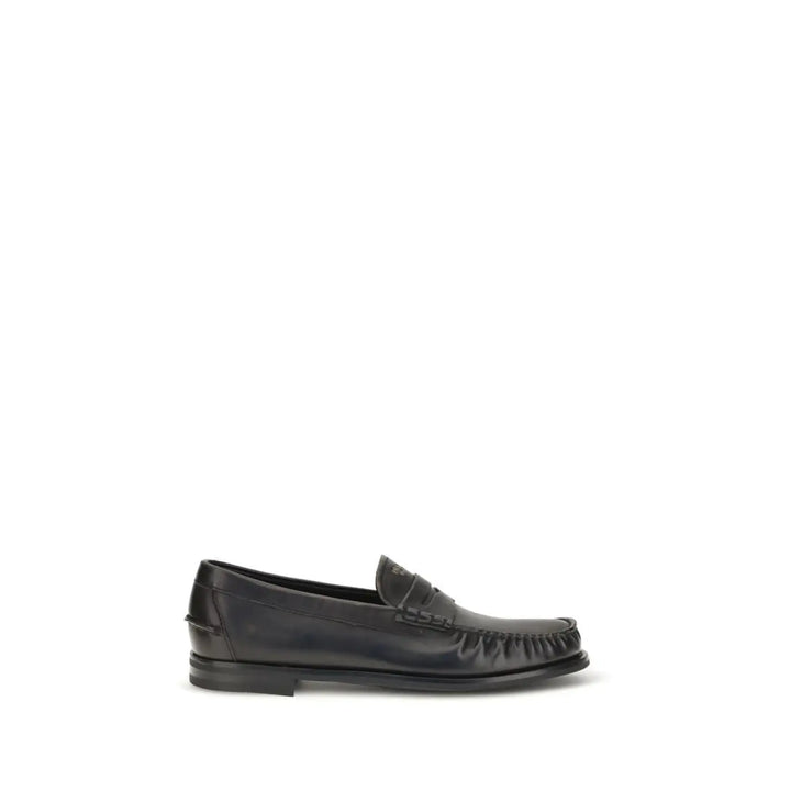 Prada Black Calf Leather Bos Taurus Slip-on Loafers