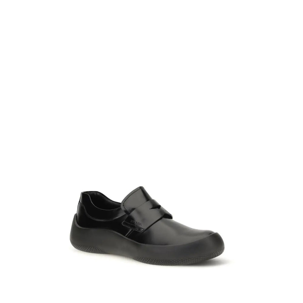 Prada Black Calf Leather Bos Taurus Slip-on Loafers