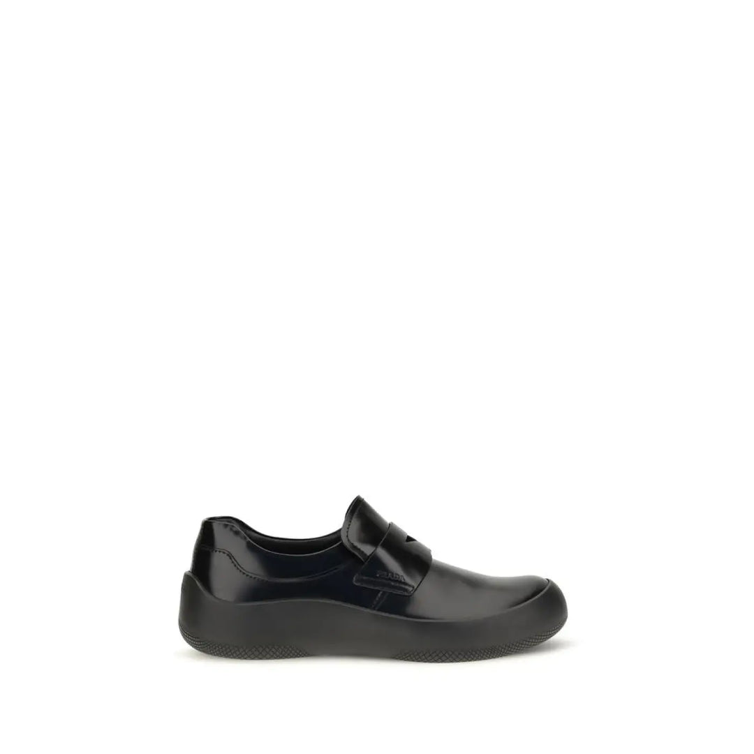 Prada Black Calf Leather Bos Taurus Slip-on Loafers