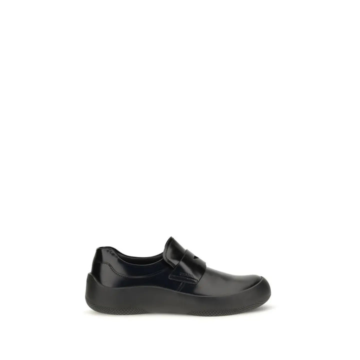 Prada Black Calf Leather Bos Taurus Slip-on Loafers