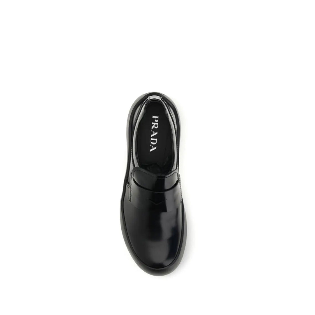 Prada Black Calf Leather Bos Taurus Slip-on Loafers