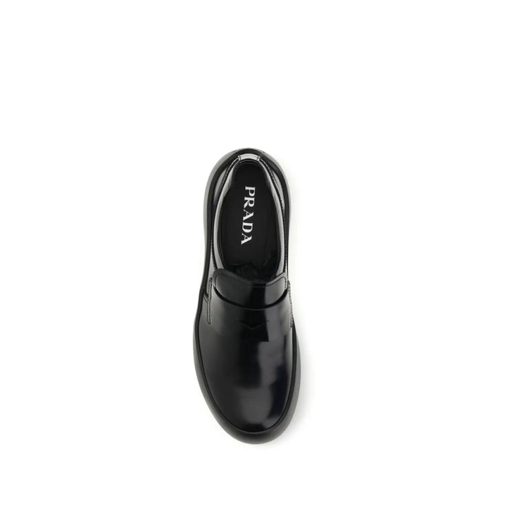 Prada Black Calf Leather Bos Taurus Slip-on Loafers