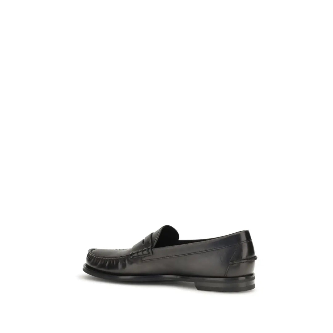 Prada Black Calf Leather Bos Taurus Slip-on Loafers