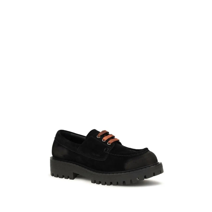 Prada Black Suede Leather Slip-on Loafers