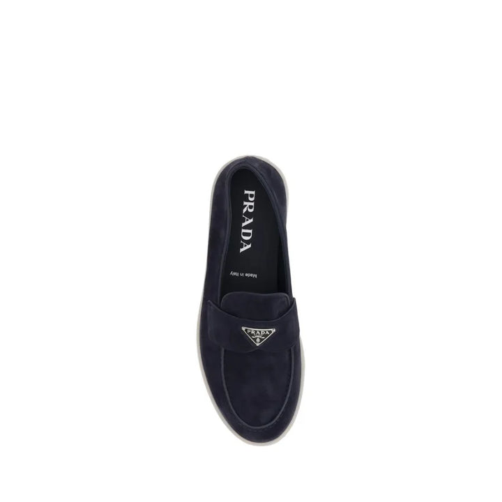 Prada Blue Calf Leather Bos Taurus Slip-On Loafers