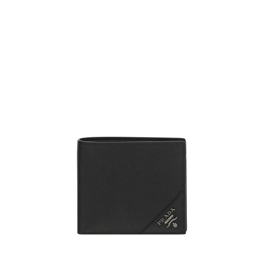 Prada Calf Leather Wallet with Logo Plaque and Billfold Design