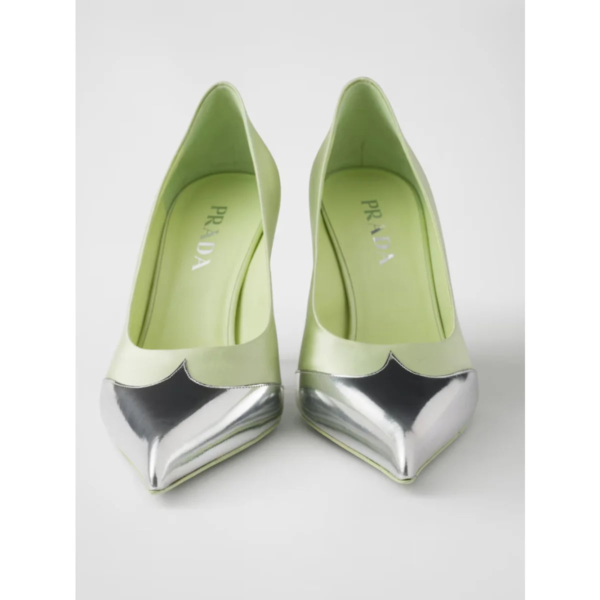 Prada Green Metallic Leather Pumps Sizzle in Satin and Calfskin Elegance