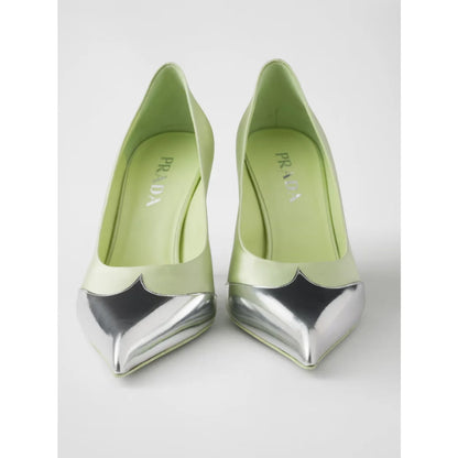 Prada Green Metallic Leather Pumps Sizzle in Satin and Calfskin Elegance