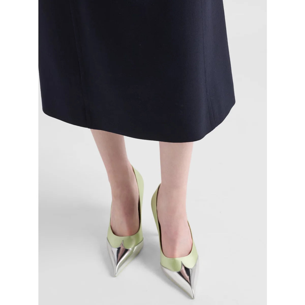 Prada Green Metallic Leather Pumps Sizzle in Satin and Calfskin Elegance