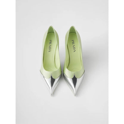 Prada Green Metallic Leather Pumps Sizzle in Satin and Calfskin Elegance