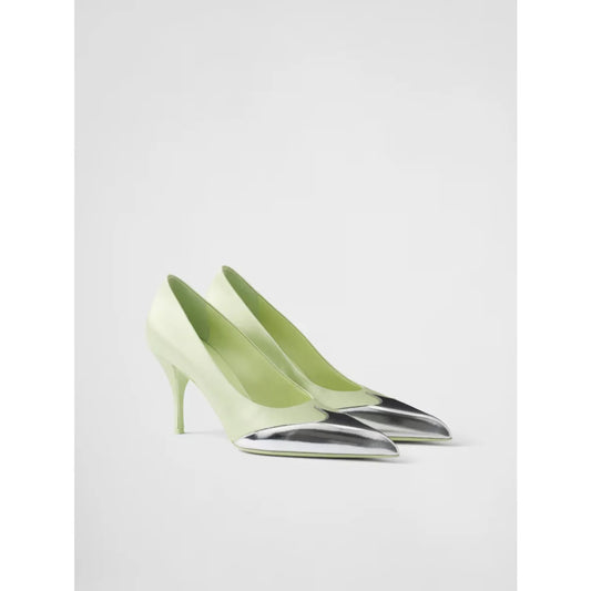 Prada Green Metallic Leather Pumps Sizzle in Satin and Calfskin Elegance