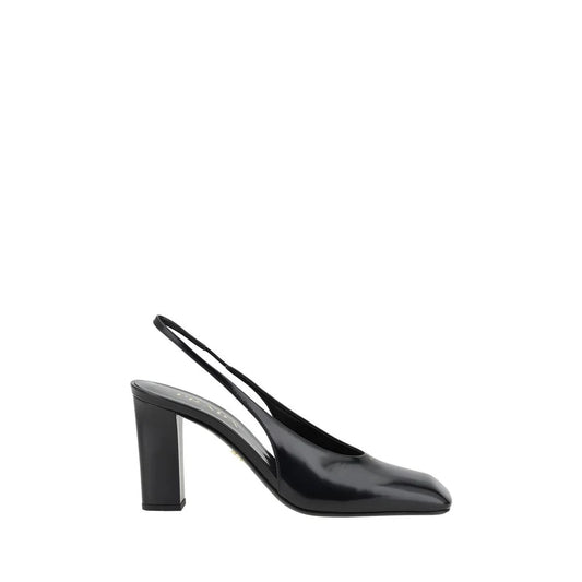 Prada Leather Decollete Pumps with Square Toe and Branded Insole