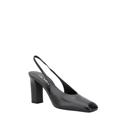 Prada Leather Decollete Pumps with Square Toe and Branded Insole