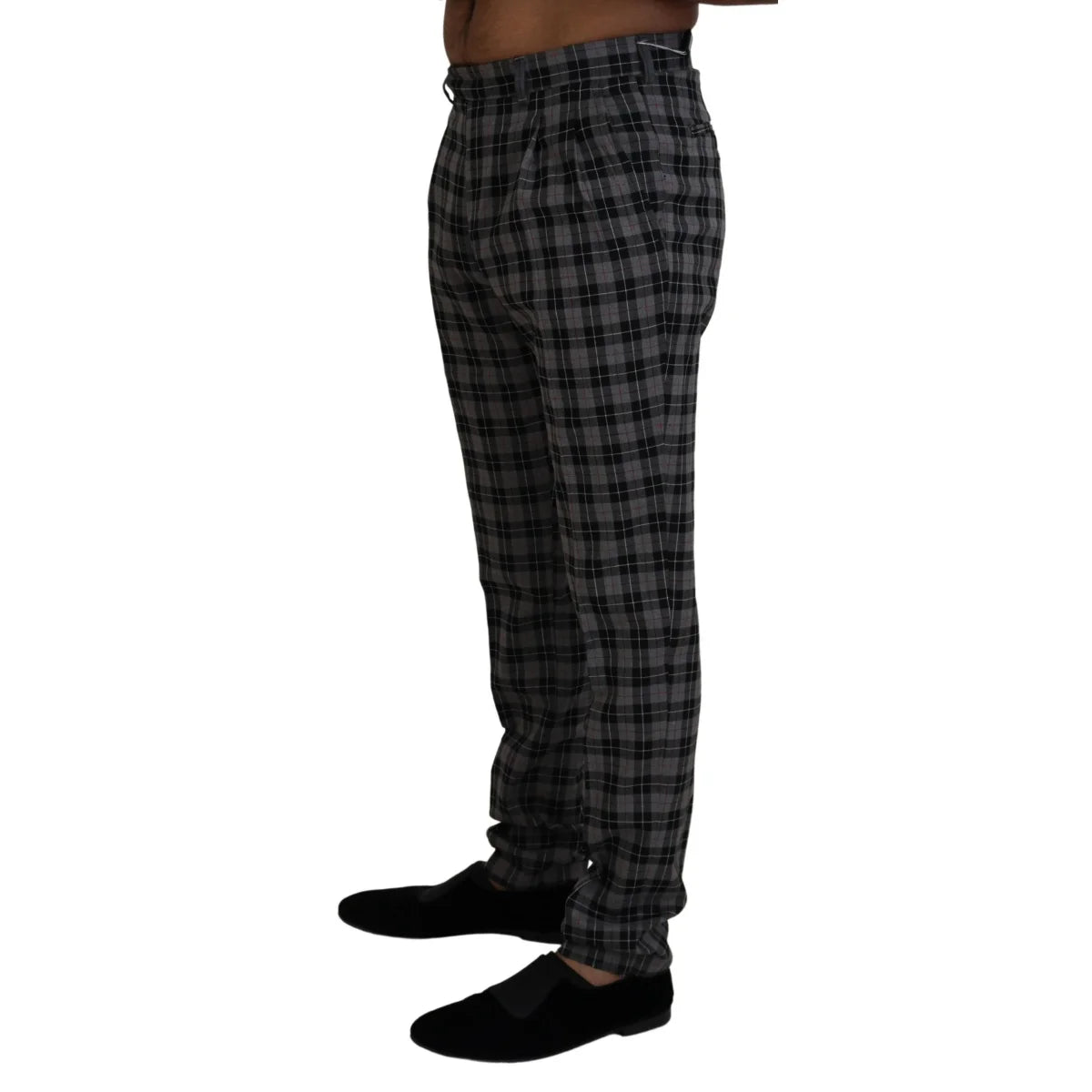 Premium Bencivenga Couture Gray Checkered Chino Pants BENCIVENGA