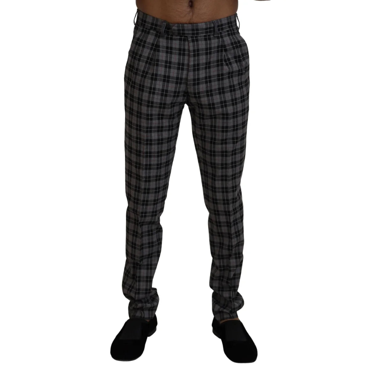 Premium Bencivenga Couture Gray Checkered Chino Pants BENCIVENGA
