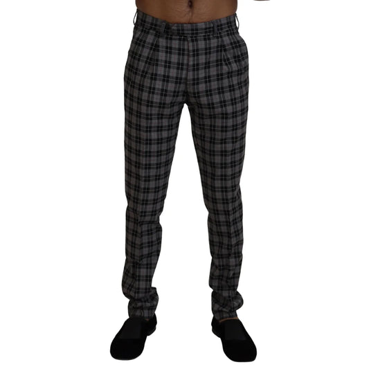 Premium Bencivenga Couture Gray Checkered Chino Pants BENCIVENGA