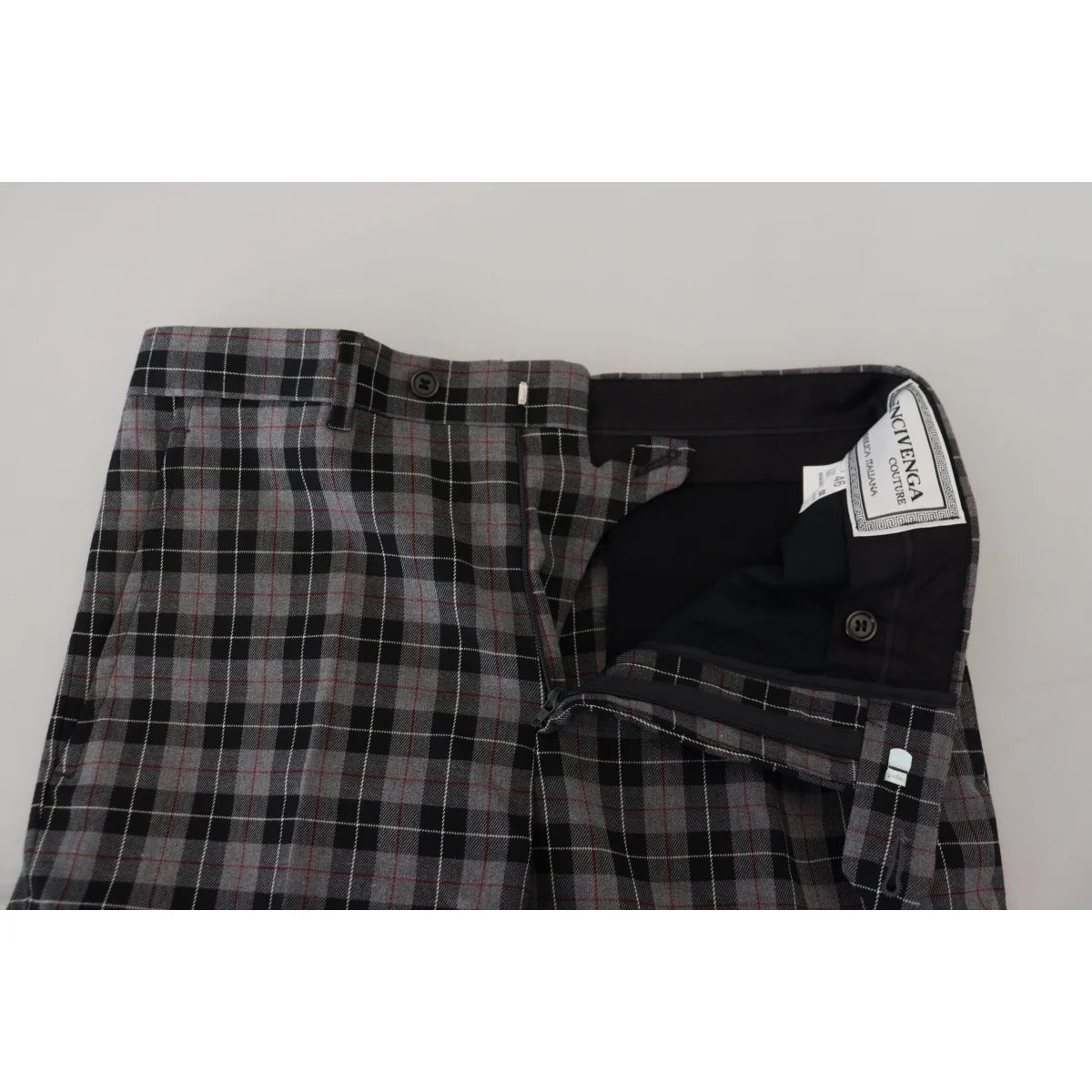Premium Bencivenga Couture Gray Checkered Chino Pants BENCIVENGA