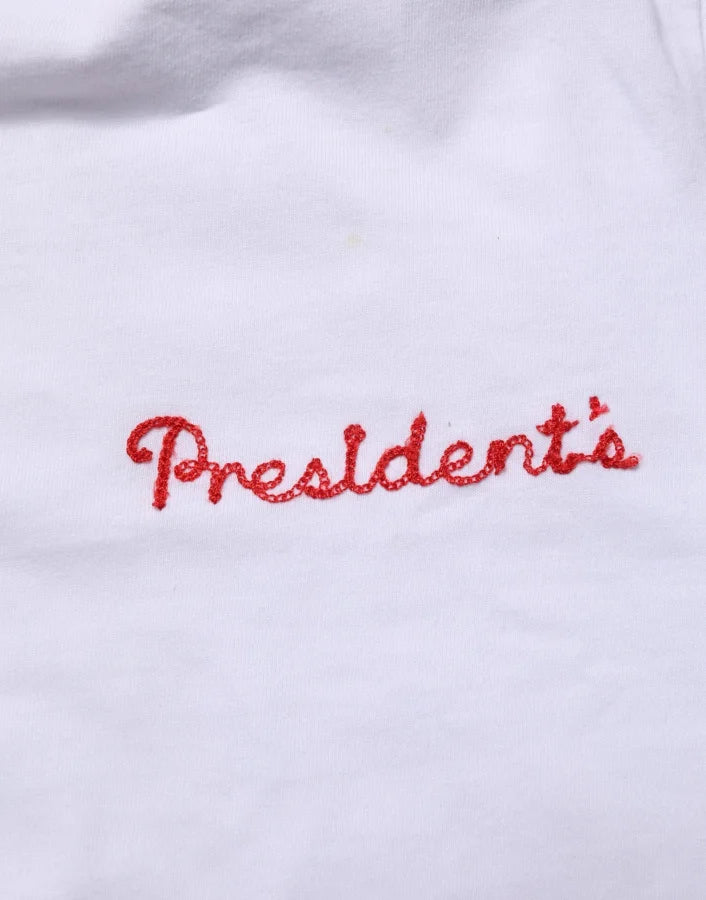 President’s White Logo Embroidery Cotton Men Crew Neck T-shirt