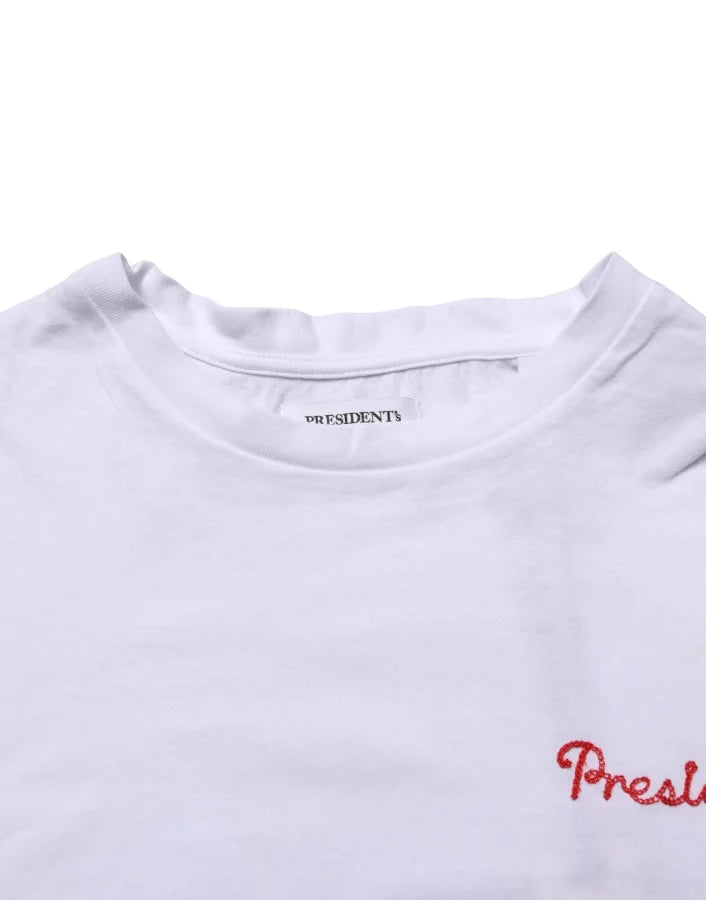 President’s White Logo Embroidery Cotton Men Crew Neck T-shirt