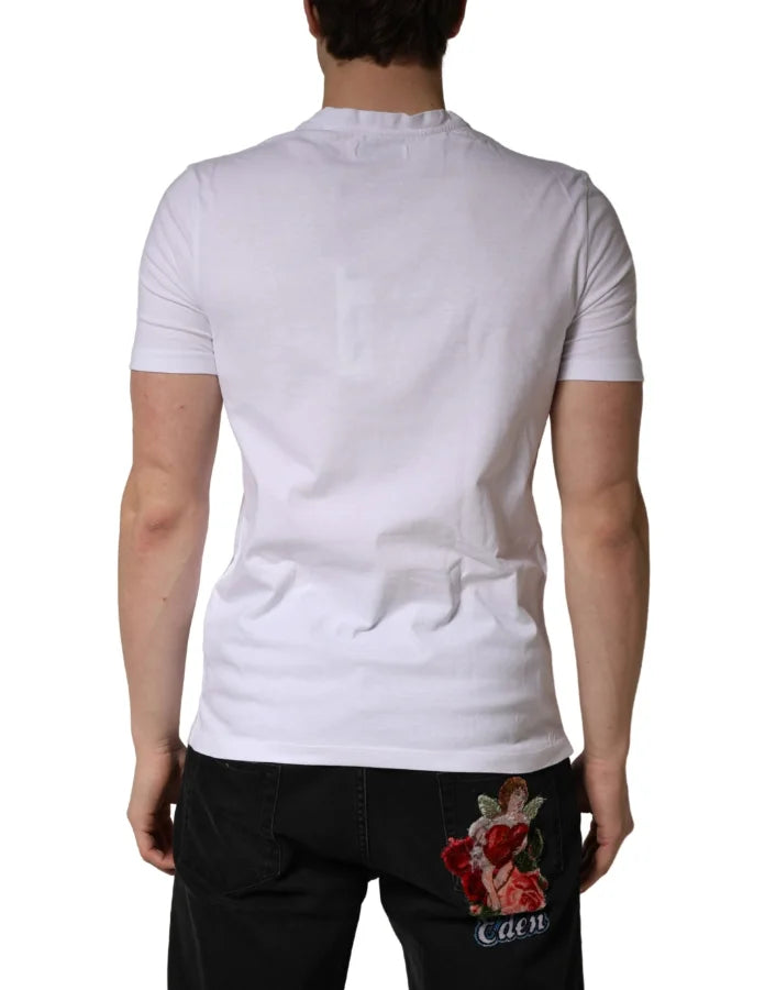President’s White Logo Embroidery Cotton Men Crew Neck T-shirt