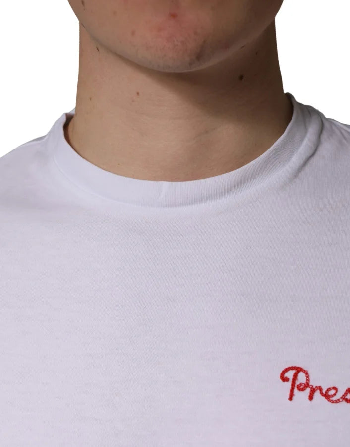 President’s White Logo Embroidery Cotton Men Crew Neck T-shirt