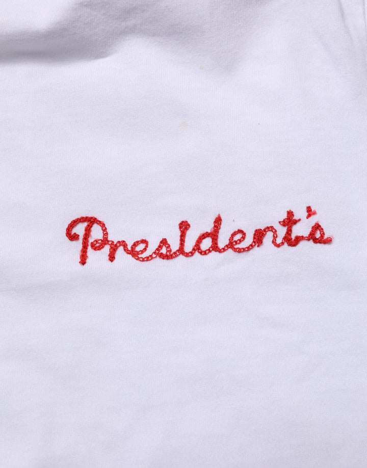 President’s White Logo Embroidery Cotton Men Crew Neck T-shirt