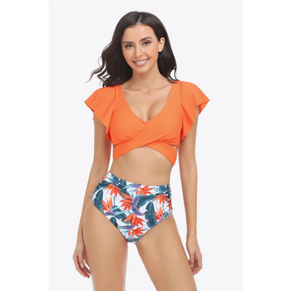 Printed Crisscross High-waist Bikini Set Trendsi