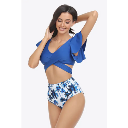 Printed Crisscross High-waist Bikini Set Trendsi