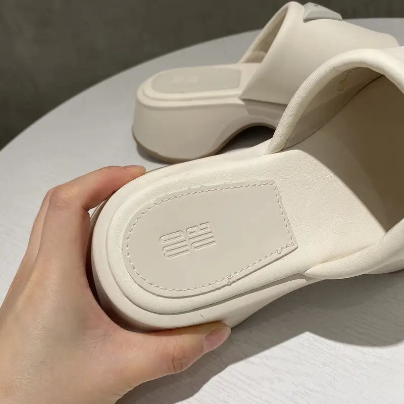 Stand tall in chic leather platform sandals with flattering mid heels Shoes Sneakers Trendsi