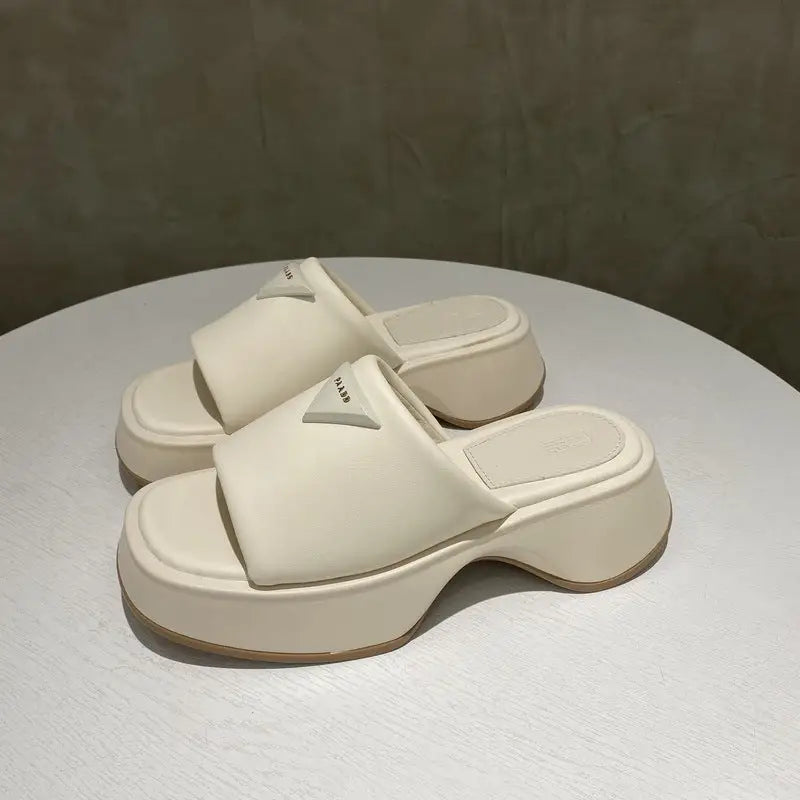 Stand tall in chic leather platform sandals with flattering mid heels Shoes Sneakers Trendsi