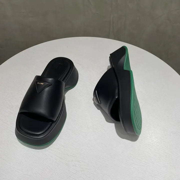 Stand tall in chic leather platform sandals with flattering mid heels Shoes Sneakers Trendsi