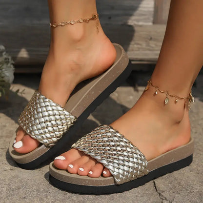 Woven PU Leather Sandals - Imported Sizes Shoes Sneakers Trendsi