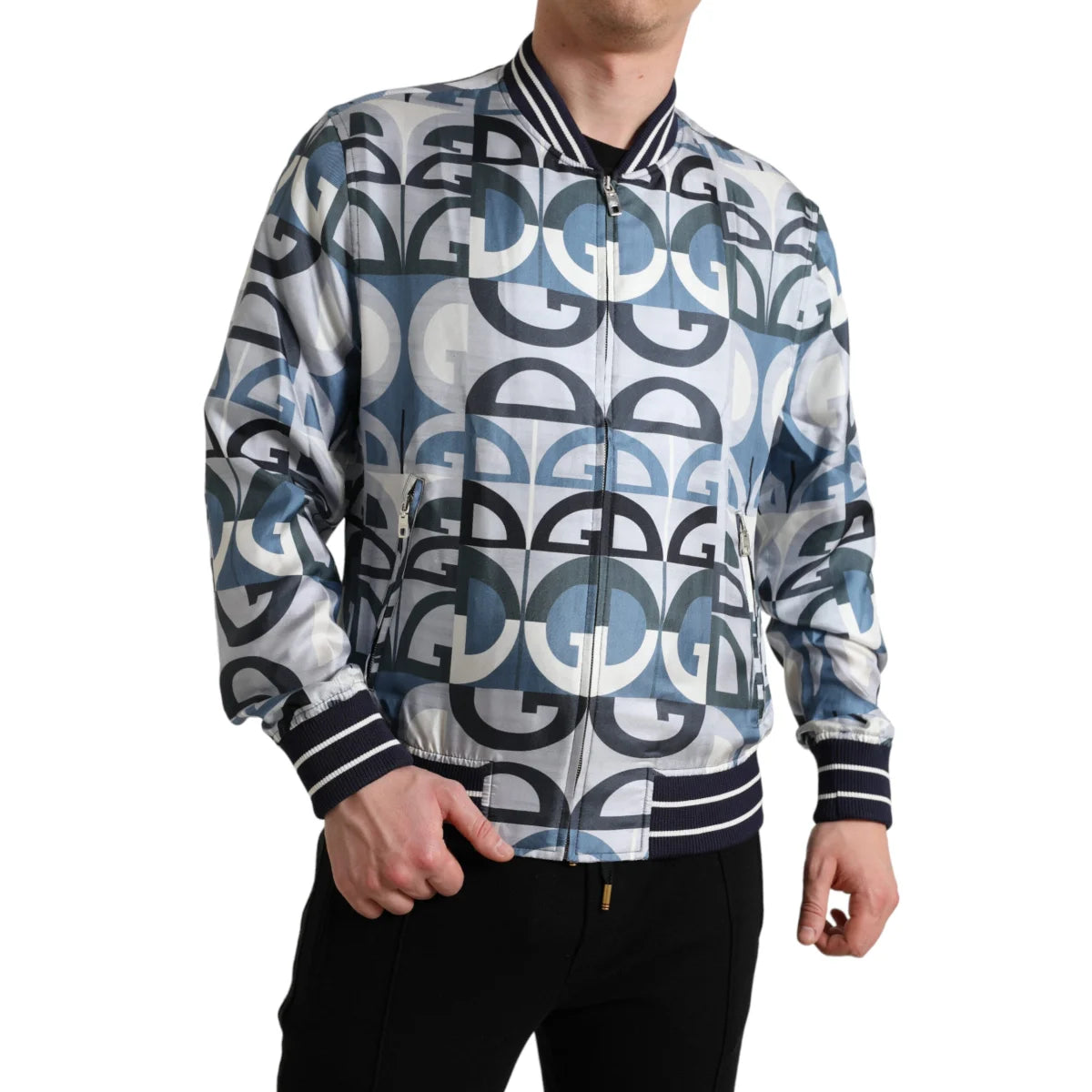 Pure Silk Gabbana Bomber Jacket Dolce Logo Print Luxury Redefined &