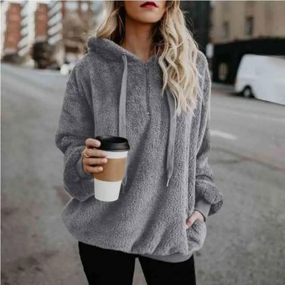 Cozy Up in the Ultimate Drawstring Teddy Hoodie Experience Clothing Tops Trendsi