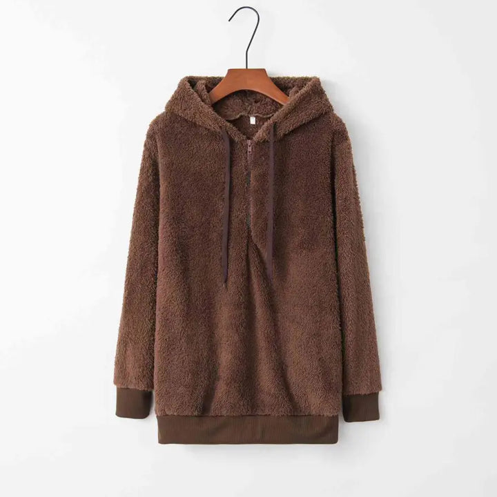 Cozy Quarter Zip Drawstring Teddy Hoodie in Soft Plush Materials Clothing Tops Trendsi