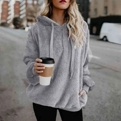 Cozy Up in the Ultimate Drawstring Teddy Hoodie Experience Clothing Tops Trendsi